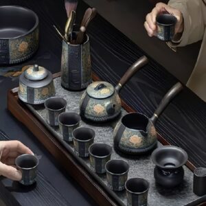 High-End Purple Clay Lotus Style Tea Set with Tray