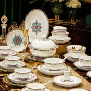 High-End Luxury White Enamel Porcelain Tableware Set